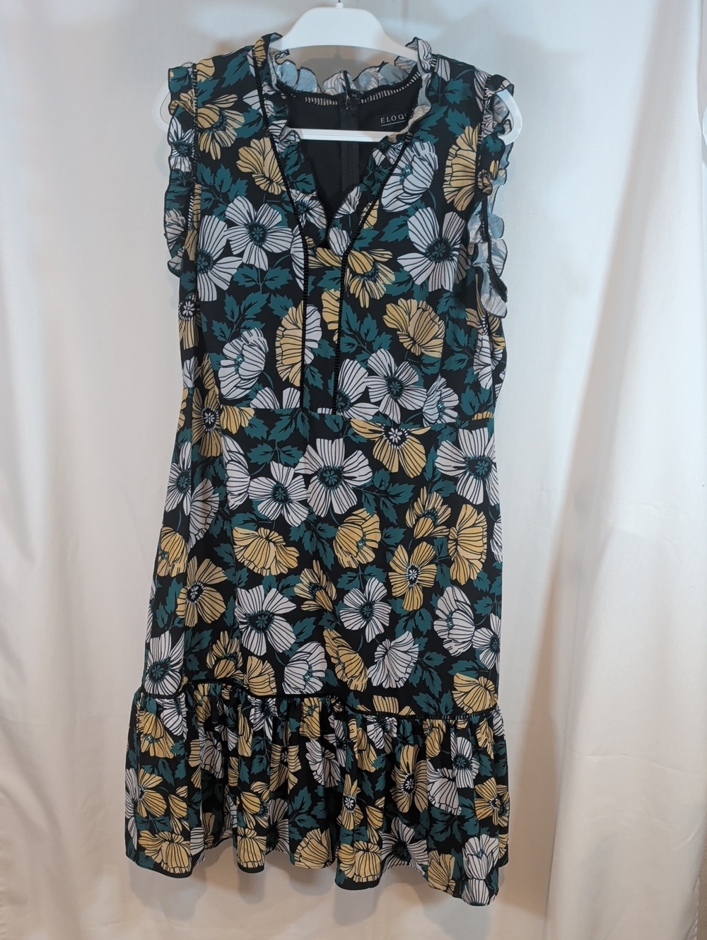 Eloquii Teal Black Mustard Floral Midi Dress